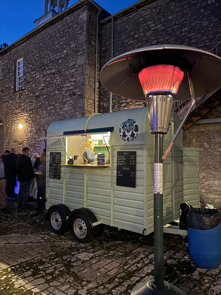 Sage green mobile bar in action